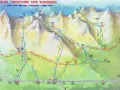 Mapa szlaków turystycznych Tatr Słowackich. Widok na Tatry od strony słowackiej z zaznaczonymi dolinami i szlakami.