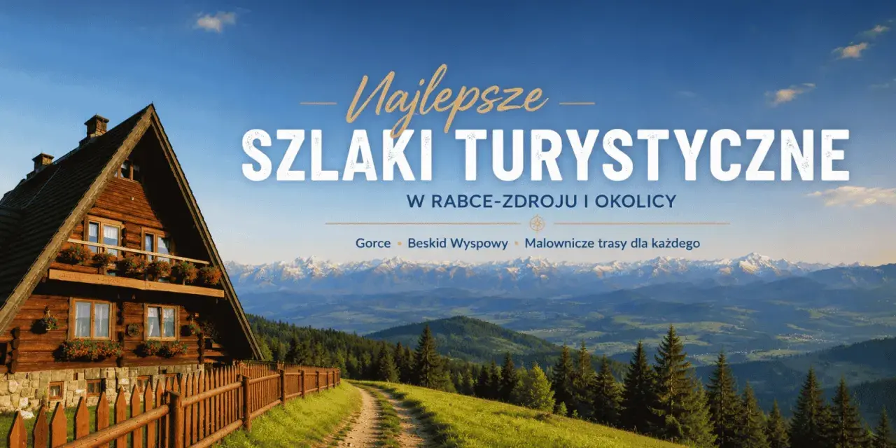 Drewniany domek w górach, droga prowadząca przez zielone wzgórza. Najlepsze szlaki turystyczne w Beskidzie Wyspowym czekają na odkrycie.