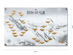 Mapa przedstawiająca Koronę Gór Polski z zaznaczonymi szczytami i ich wysokościami.