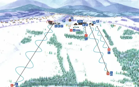 Mapa narciarska Bukowiny Tatrzańskiej z zaznaczonymi trasami, wyciągami i infrastrukturą. Idealna do planowania zimowych aktywności.