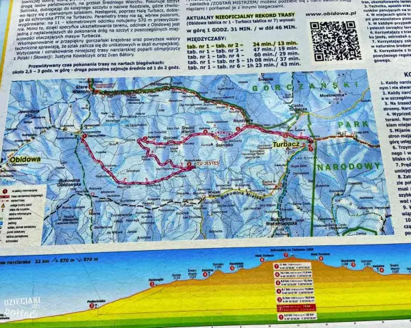 Trasa narciarska z Obidowej na Turbacz, 22 km, 570 m przewyższenia. Idealna dla biegaczy, z pięknymi widokami.