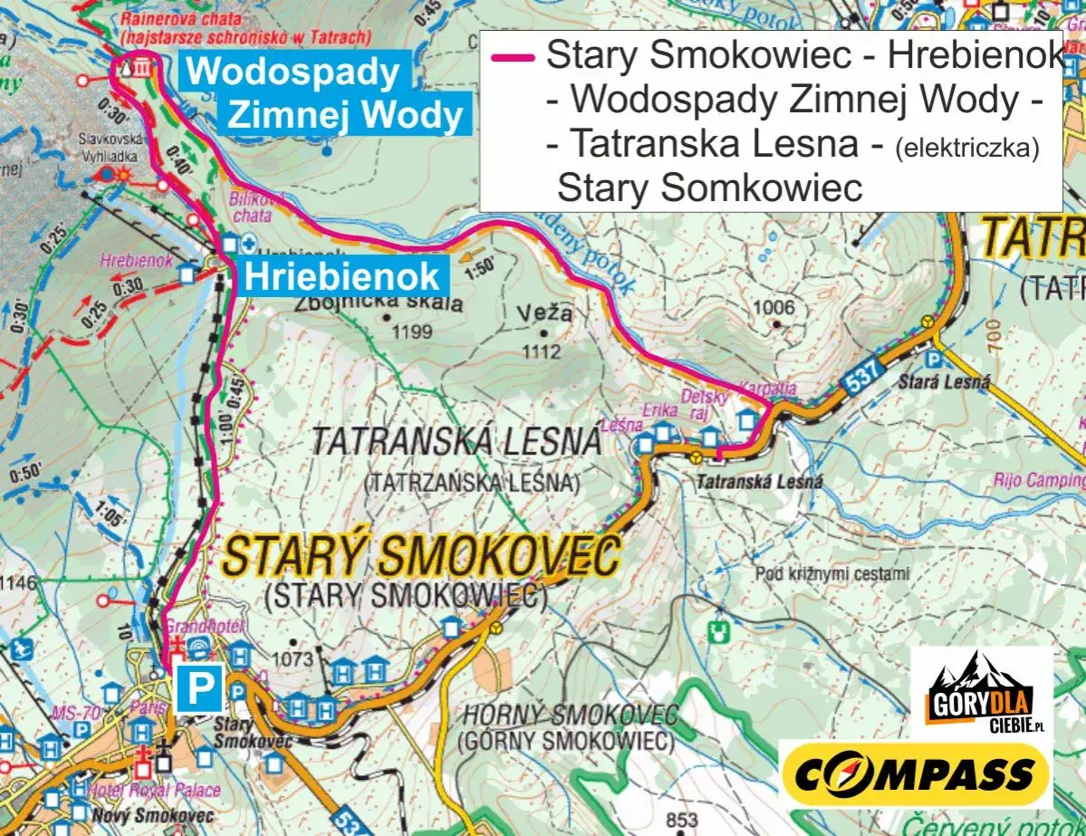 Trasa z stary smokowiec przez Hrebienok i Wodospady Zimnej Wody do Tatrzańskiej Leśnej.